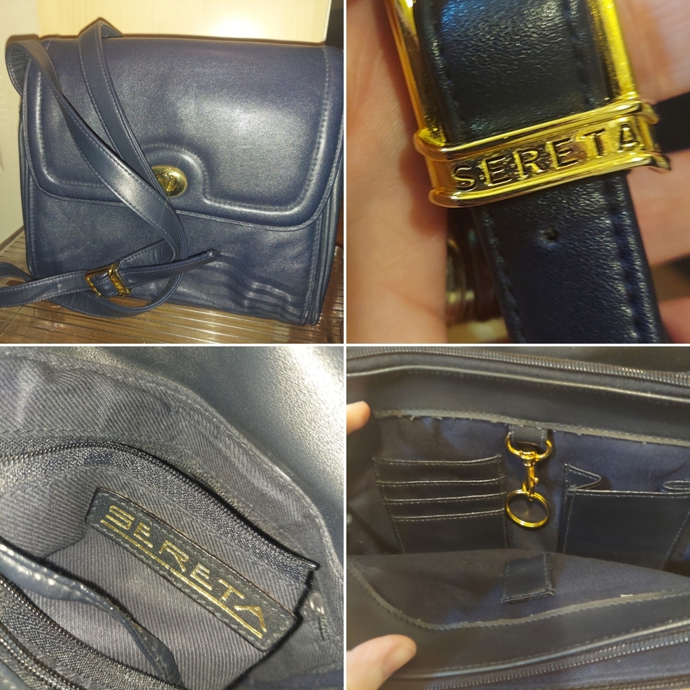 Sereta Navy Leather Crossbody Bag